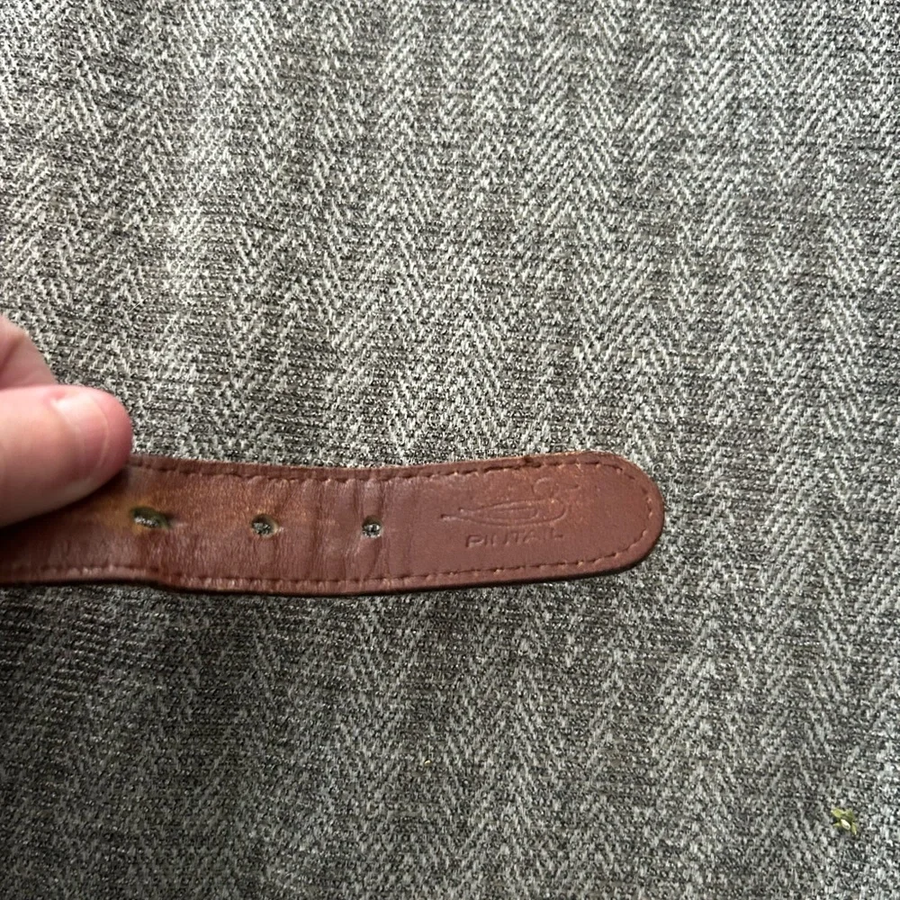 Vintage Pintail‎ Duck Canvas Surcingle Belt Navy Tan Striped Leather Brass Large